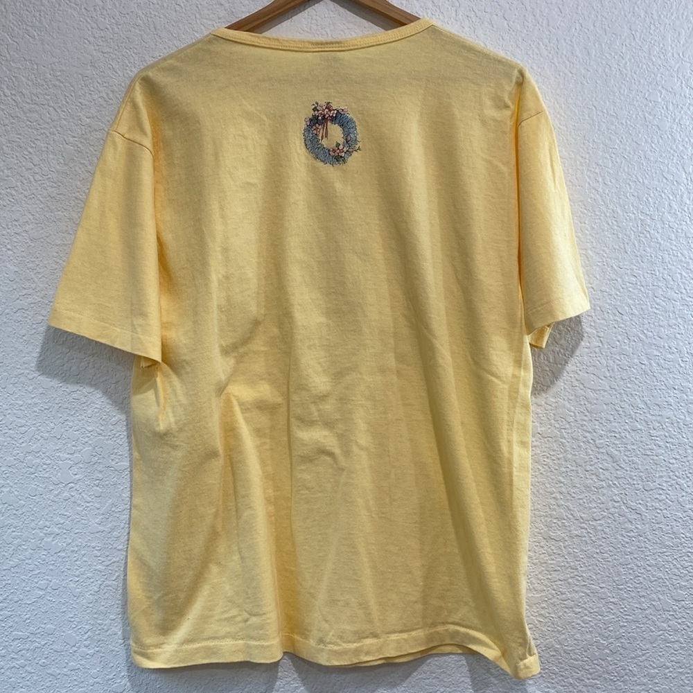 VTG Anvil Air Waves Yellow Bird Flower Graphic Print Cotton Coastal T-Shirt L - Picture 8 of 10